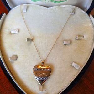 Large 10k Solid Gold Heart MOM Locket